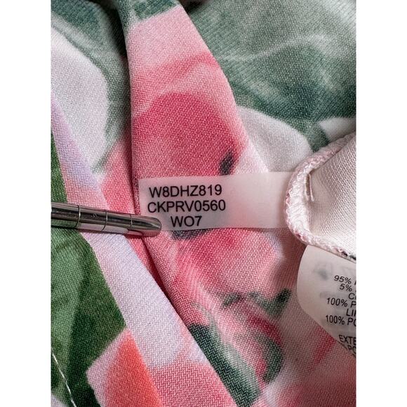 Calvin Klein Top Womens 3X Ivory Red Floral Bell Sleeve Boho Stretch Spring Work - Picture 11 of 13